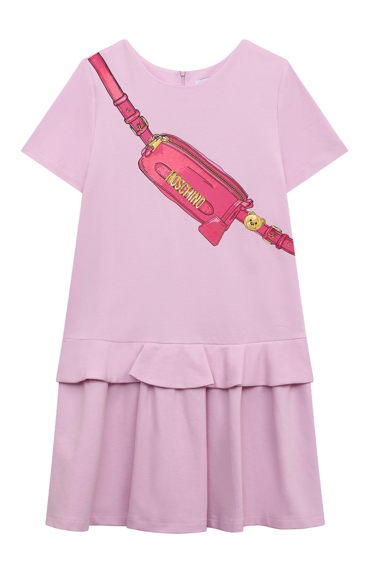 Детское платье из вискозы MOSCHINO розового цвета, арт. HDV0DI/LJA00/10A-14A | Фото 1 (Рукава: Короткие; Материал внешний: Вискоза; Случай: Повседневный)