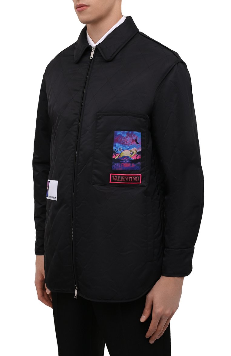 Мужская утепленная куртка VALENTINO черного цвета, арт. XV3CLH3680Y | Фото 3 (Кросс-КТ: Куртка; Рукава: Длинные; Длина (верхняя одежда): До середины бедра; Материал внешний: Синтетический материал; Стили: Гранж; Мужское Кросс-КТ: утепленные куртки; Материал сплава: Проставлено; Материал подклада: Синтетический материал; Драгоценн�ые камни: Проставлено)