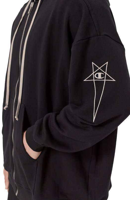 Хлопковая толстовка Rick Owens x Champion Rick Owens CM01E1663/CHFE Чёрный  CM01E1663/CHFE Фото 5