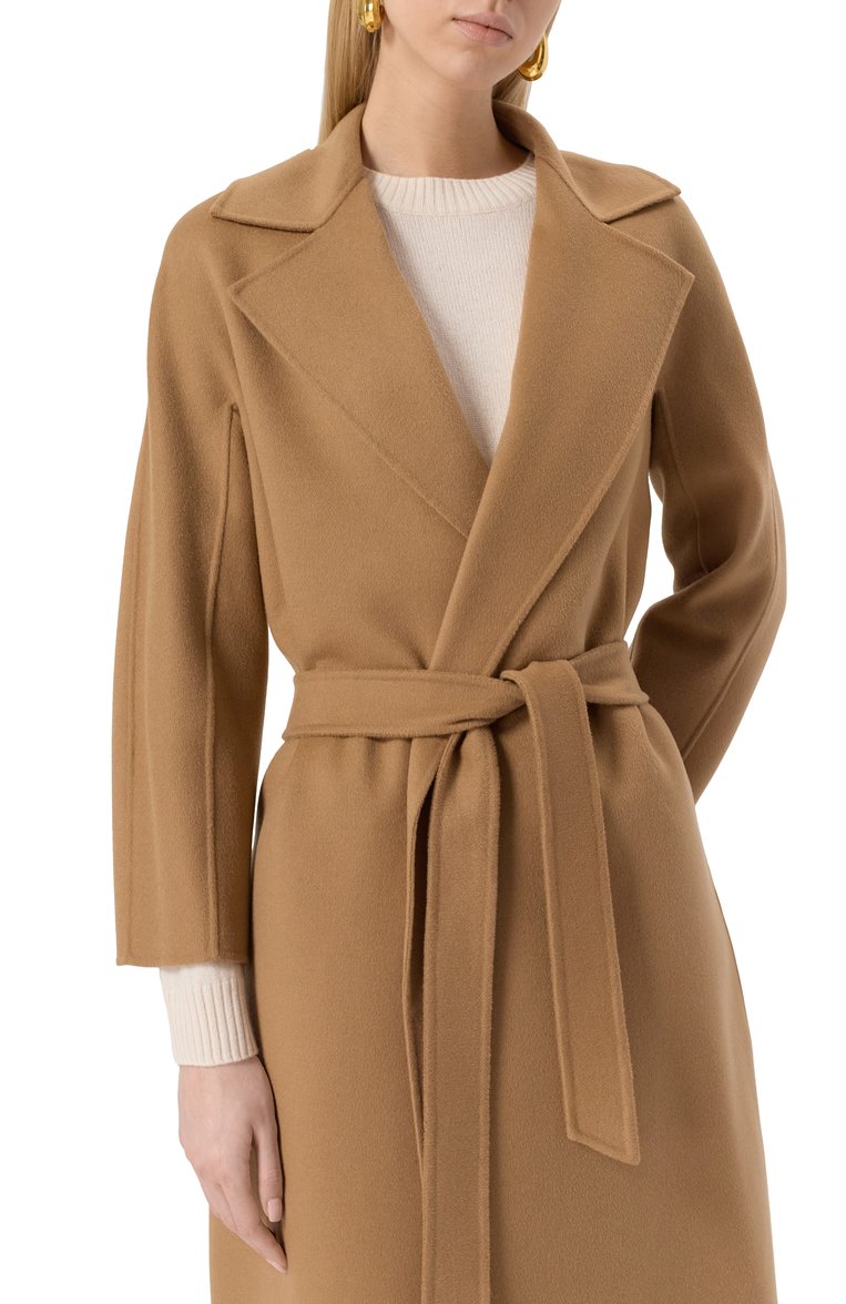 Женское шерстяное пальто MAX MARA STUDIO светло-коричневого цвета, арт. CLES | Фото 5 (Длина (верхняя одежда): До колена; Автоматизация состава: Проставлено; Автоматизация ТО: Проставлено; Материал внешний: Шерсть; Рукава: Длинные; Стили: Кэжуэл; 1-2-бортные: Однобортные)