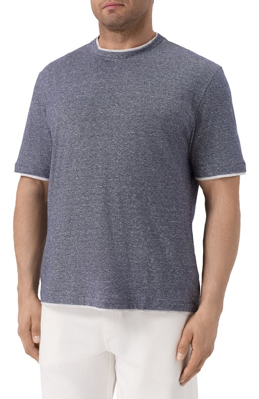 Футболка изо льна и хлопка Brunello Cucinelli MW8357427W Синий  MW8357427W Фото 3