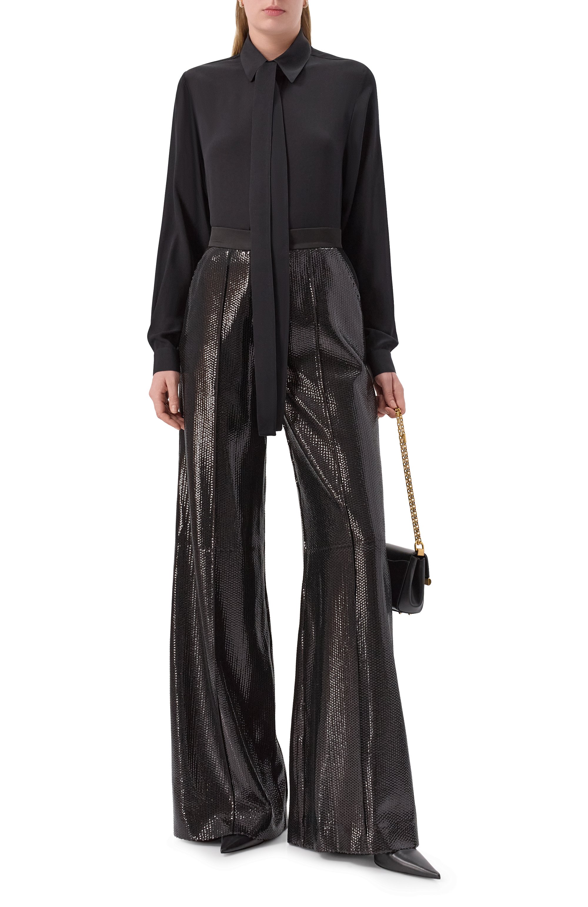 Брюки с отделкой пайетками ELIE SAAB черного цвета по цене 193000 руб., арт. P0158NF25/PSA01, фото 2 Брюки с отделкой пайетками ELIE SAAB, арт. P0158NF25/PSA01, фото 2