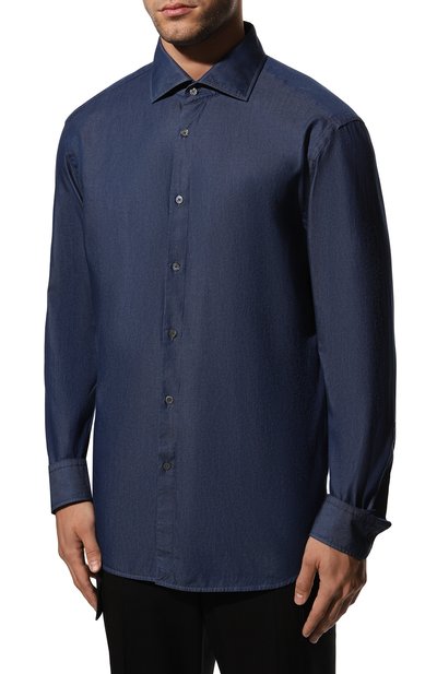 Хлопковая рубашка BOSS темно-синего цвета по цене 25850 руб., арт. 50479234, фото 3 Хлопковая рубашка BOSS, арт. 50479234, фото 3