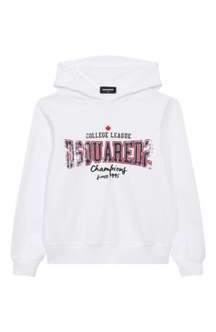 Детский хлопковое худи DSQUARED2 белого цвета, арт. DQ2744/D0ACC | Фото 1 (Рукава: Длинные; Материал внешний: Хлопок; Мальчики Кросс-КТ: Худи-одежда, Толстовка-спорт; Автоматизация ТО: Проставлено; Автоматизация состава: Проставлено; Ростовка одежда: 4 года | 104 см, 8 лет | 128 см, 6 лет | 116 см, 10 - 11 лет | 140 - 146см, 13 - 15 лет | 158 см, 16 лет | 164 см)