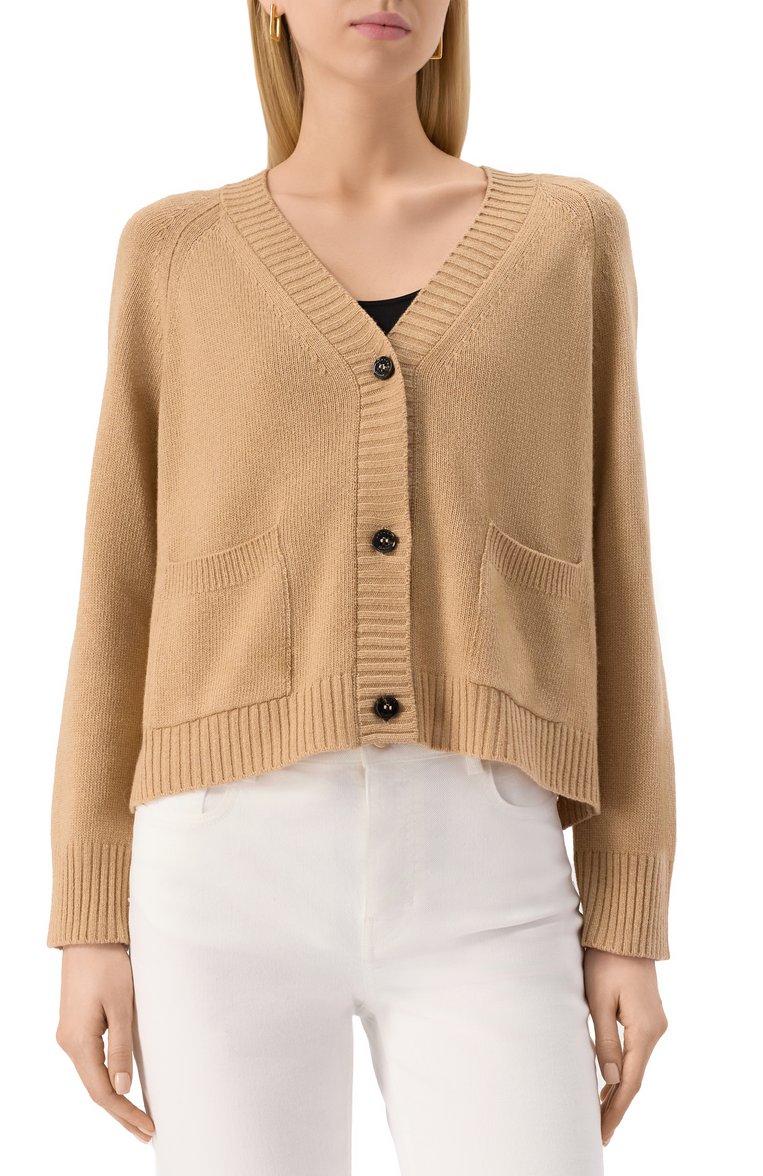 Женский кардиган из шерсти вискозы WEEKEND MAX MARA бежевого цвета, арт. MESSINA | Фото 3 (Длина (для топов): Стандартные; Автоматизация ТО: Проставлено; Материал внешний: Шерсть; Автоматизация состава: Проставлено; Рукава: Длинные; Женское Кросс-КТ: кардиган-трикотаж; Кросс-КТ: Трикотаж; Застежка: Пуговицы)
