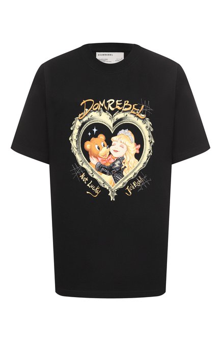 Женская хлопковая футболка DOMREBEL черного цвета, арт. JUST RICH T-SHIRT | Фото 1 (Материал сплава: Проставлено; Материал внешний: Хлопок; Драгоценные камни: Проставлено; Рукава: Короткие; Длина (для топов): Стандартные)