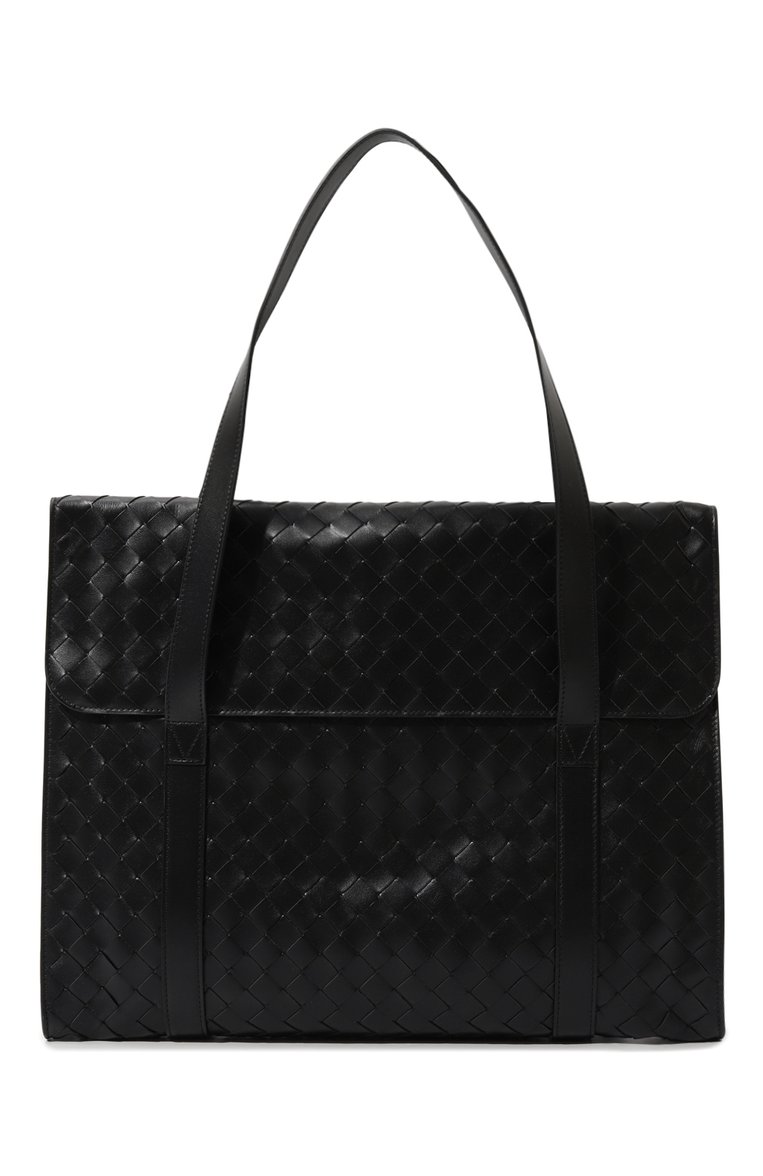 Мужская сумка-тоут intrecciato BOTTEGA VENETA черного цвета, арт. 795102/V2HL1 | Фото 1 (Материал сплава: Проставлено; Матер�иал: Натуральная кожа; Драгоценные камни: Проставлено; Размер: large)