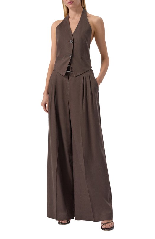 Брюки изо льна и вискозы Helmut Lang P05HW201 Коричневый  P05HW201 Фото 2