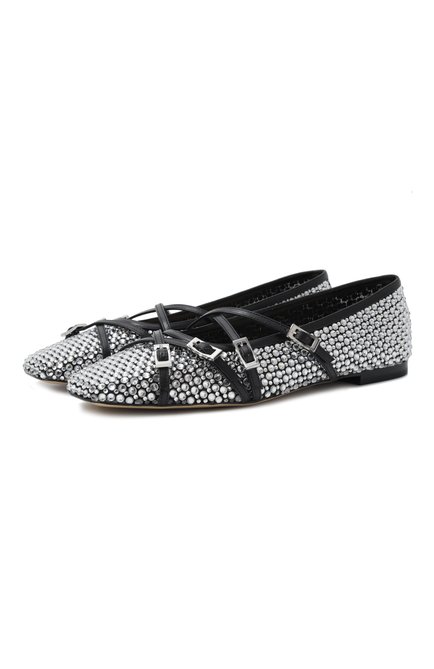 Женские текстильные балетки crystal MACH & MACH серебряного цвета, арт. R25-S0927-10-NET-B17 | Фото 1 (Автоматизация ТО: Проставлено; Материал внешний: Текстиль; Автоматизация состава: Проставлено; Подошва: Плоская; Каблук высота: Низкий; Материал внутренний: Натуральная кожа)