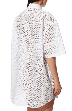 Женское хлопковое платье MIU MIU белого цвета, арт. MF4529-1EWL-F0009 | Фото 4 (Длина Ж (юбки, платья, шорты): Мини; Материал внешний: Хлопок; Стили: Романтичный; Случай: Повседневный; Женское Кросс-КТ: Платье-одежда; Рукава: Короткие; Драгоценные камни: Проставлено; Нос: Не проставлено; Материал сплава: Проставлено)