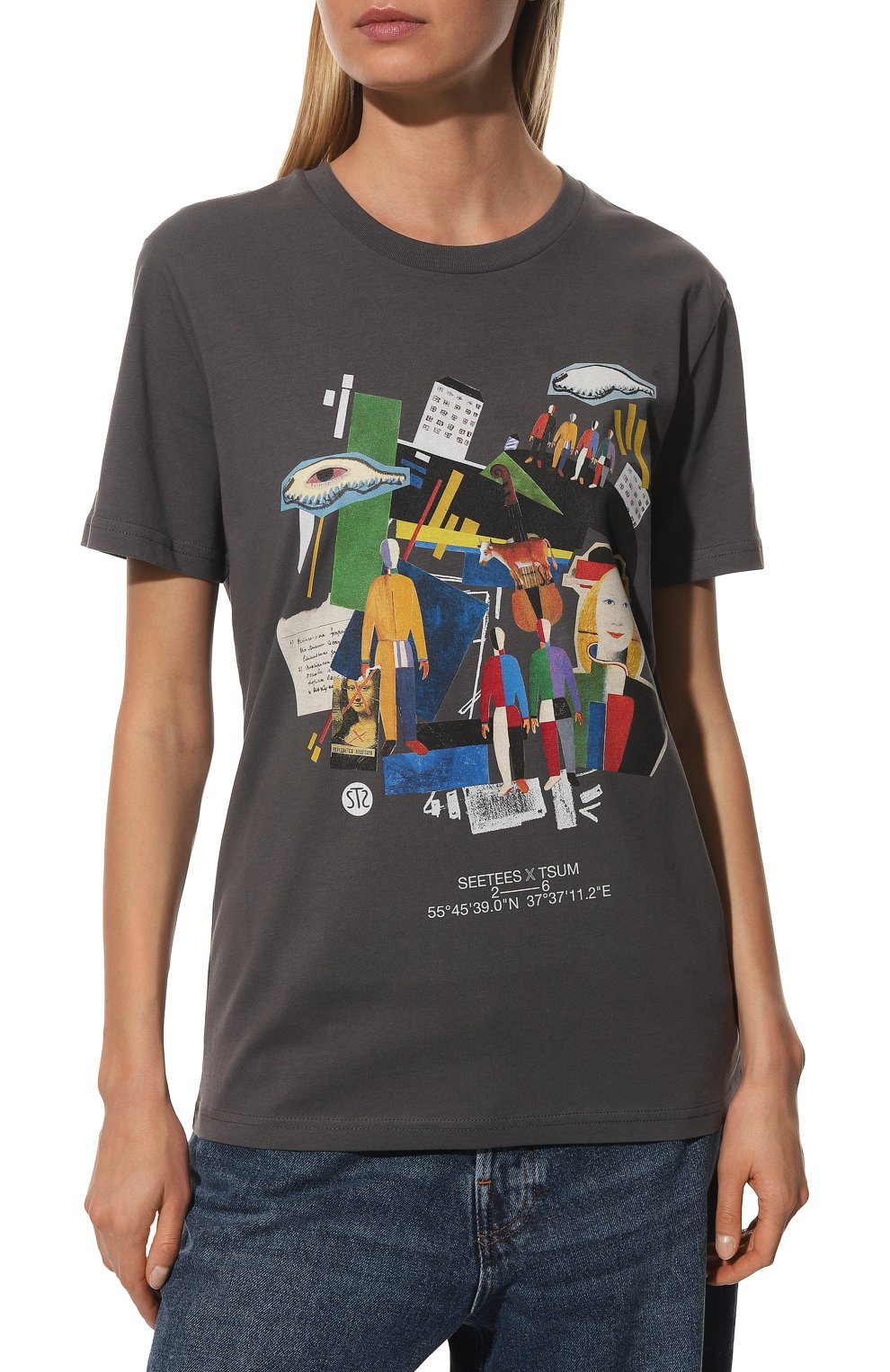 Хлопковая футболка seetees x tsum SEETEES темно-серого цвета по цене 11900 руб., арт. T1MAN-MALEVICH, фото 3 Хлопковая футболка seetees x tsum SEETEES, арт. T1MAN-MALEVICH, фото 3