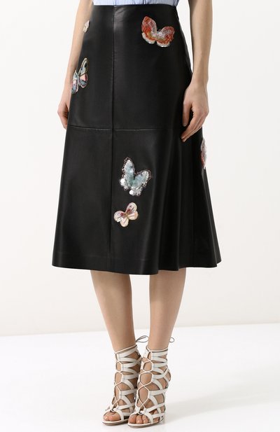 Кожаная юбка-миди с декоративной отделкой VALENTINO, арт. PB0NI04T/1AW, фото 3