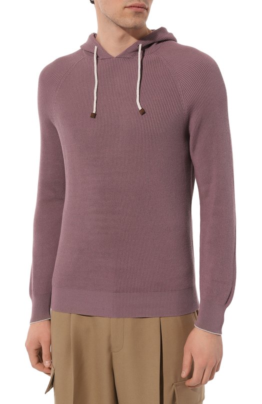 Хлопковое худи Brunello Cucinelli M2900B2022 Сиреневый  M2900B2022 Фото 3
