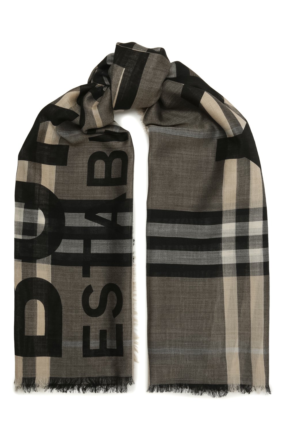 Шаль из шерсти и шелка BURBERRY серого цвета по цене 55400 руб., арт. 8039425, фото 1 Шаль из шерсти и шелка BURBERRY, арт. 8039425, фото 1