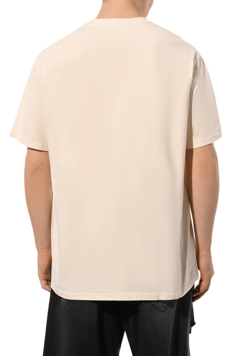 Мужская хлопковая футболка BALMAIN кремового цвета, арт. AH0EG010/GC81 | Фото 4 (Рукава: Короткие; Длина (для топов): Стандартные; Материал внешний: Хлопок; Принт: С принтом; Стили: Спорт-шик; Мужское Кросс-КТ: Футболка-одежда; Кросс-КТ: Джерси; Автоматизация состава: Проставлено; Автоматизация ТО: Проставлено; Детали: Без декора)