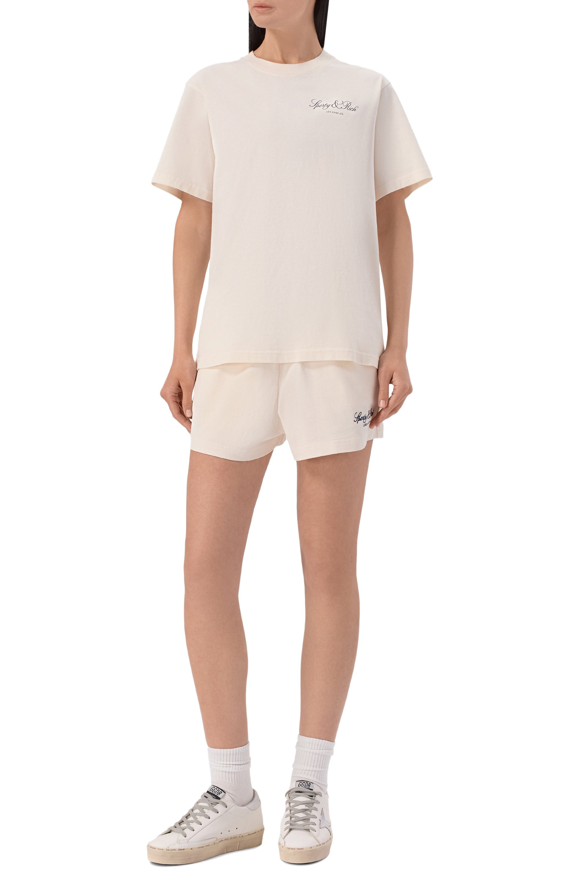 Хлопковая футболка SPORTY AND RICH кремового цвета по цене 12150 руб., арт. T011976269WH37, фото 2 Хлопковая футболка SPORTY AND RICH, арт. T011976269WH37, фото 2