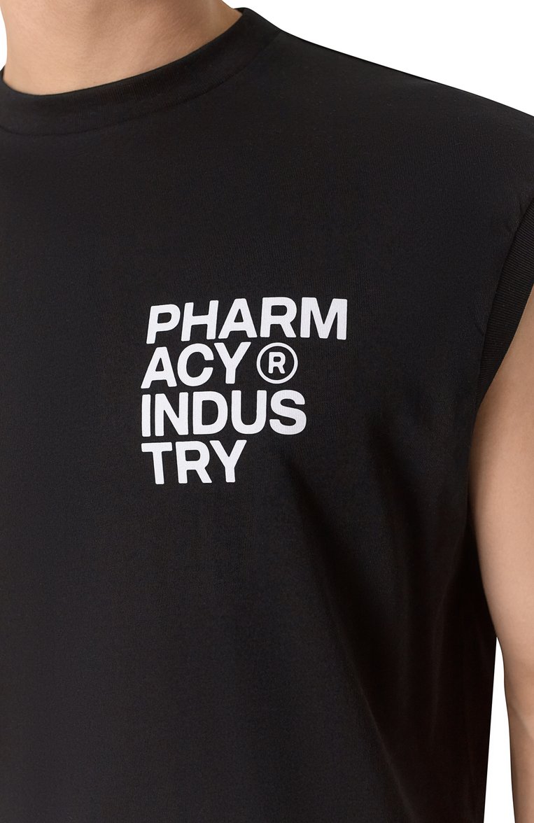 Мужская хлопковая майка PHARMACY INDUSTRY черного цвета, арт. PHABM00173 | Фото 5 (Длина (для топов): Стандартные; Материал внешний: Хлопок; Принт: С принтом; Рукава: Без рукавов; Стили: Спорт-шик; Мужское Кросс-КТ: Футболка-одежда; Кросс-КТ: Джерси; Автоматизация состава: Проставлено; Детали: Без декора; Автоматизация ТО: Проставлено)