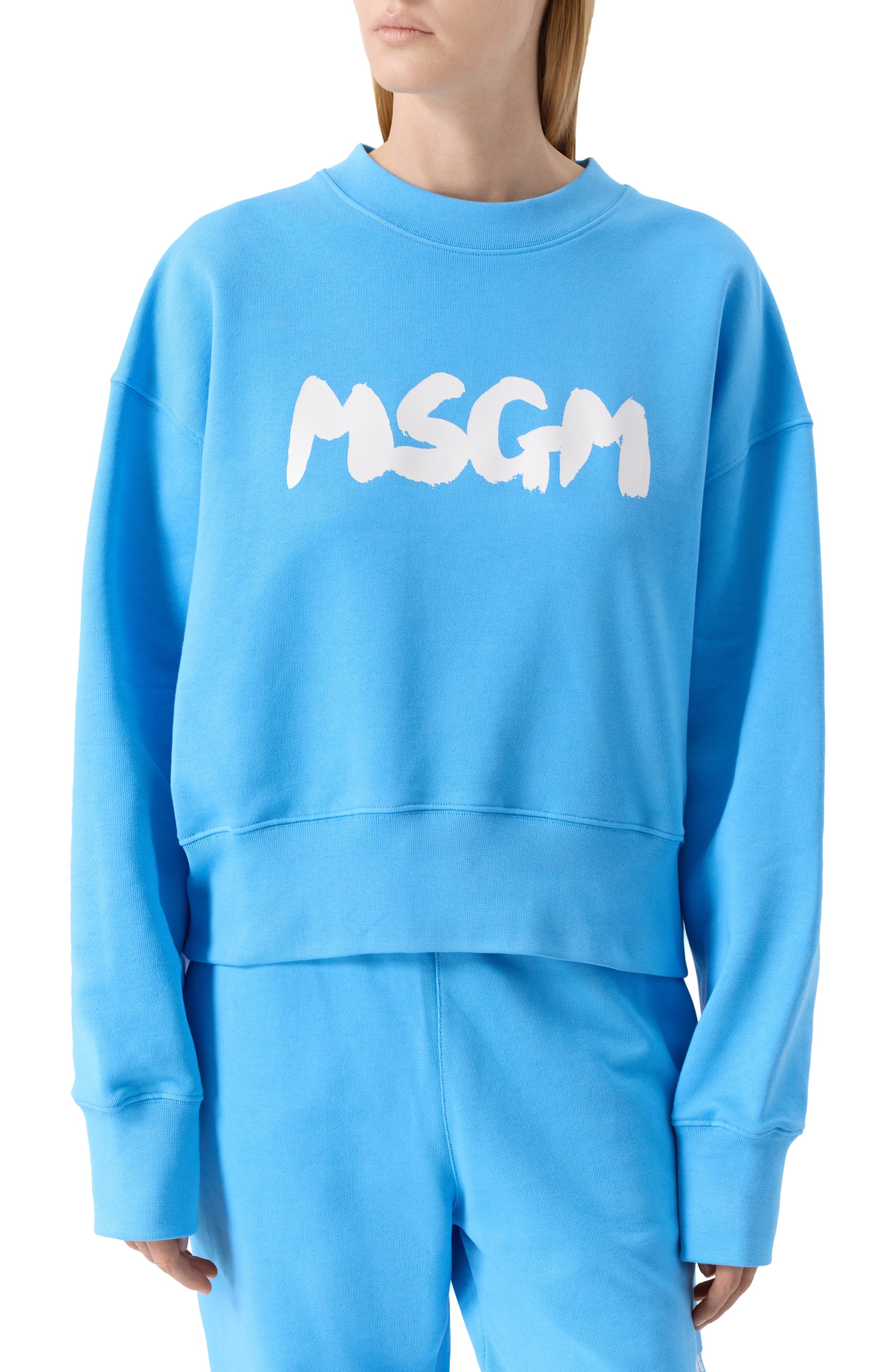 Хлопковый свитшот MSGM голубого цвета по цене 18950 руб., арт. 3841MDM98/257000, фото 3 Хлопковый свитшот MSGM, арт. 3841MDM98/257000, фото 3