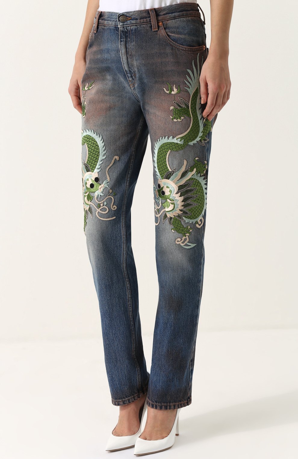Джинсы прямого кроя с потертостями и вышивкой GUCCI, арт. 478003/XR713, фото 3