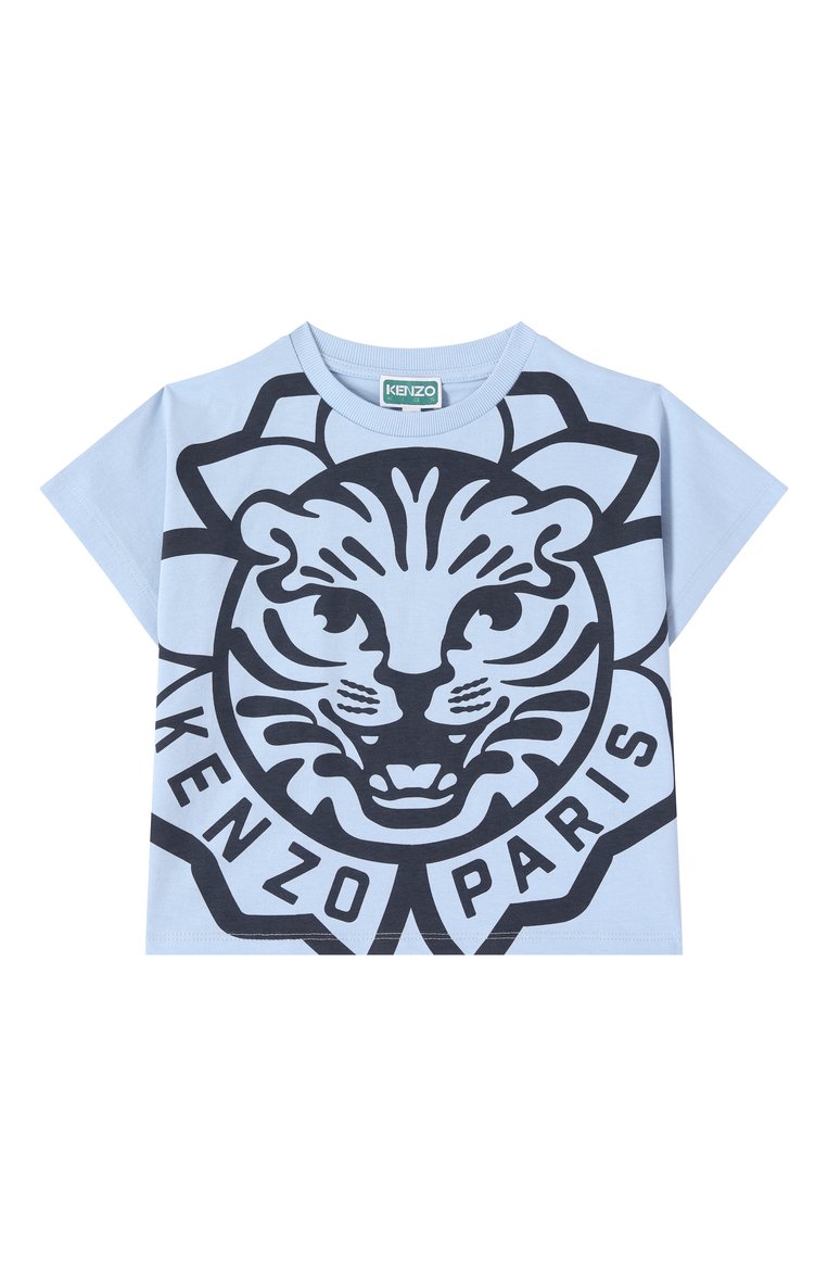 Детская хлопковая футболка KENZO голубого цвета, арт. K61166 | Фото 1 (Драгоценные камни: Проставлено; Рукава: Короткие; Материал сплава: Проставлено; Мальчики Кросс-КТ: Футболка-одежда; Материал внешний: Хлопок; Ростовка одежда: 3 года | 98 см, 2 года | 92 см, 7 лет | 122 см, 9 лет | 134 см, 4 года | 104 см, 5 лет | 110 см)