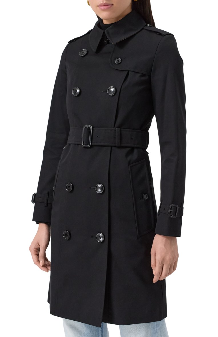 Женский тренч BURBERRY черного цвета, арт. 8079402 | Фото 3 (Рукава: Длинные; Длина (верхняя одежда): До середины бедра; Материал подклада: Хлопок; Кросс-КТ: Куртка; Стили: Классический; Материал внешний: Лен)