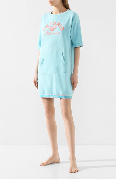 Хлопковое платье EMPORIO ARMANI голубого цвета по цене 15700 руб., арт. 164322/0P287, фото 2 Хлопковое платье EMPORIO ARMANI, арт. 164322/0P287, фото 2
