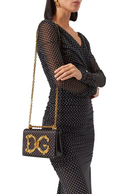 Женская сумка dg girls medium DOLCE & GABBANA черно-белого цвета, арт. BB6498/AV885 | Фото 2 (Размер: medium; Драгоценные камни: Проставлено; Ремень/цепочка: На ремешке; Материал: Текстиль; Материал сплава: Проставлено)