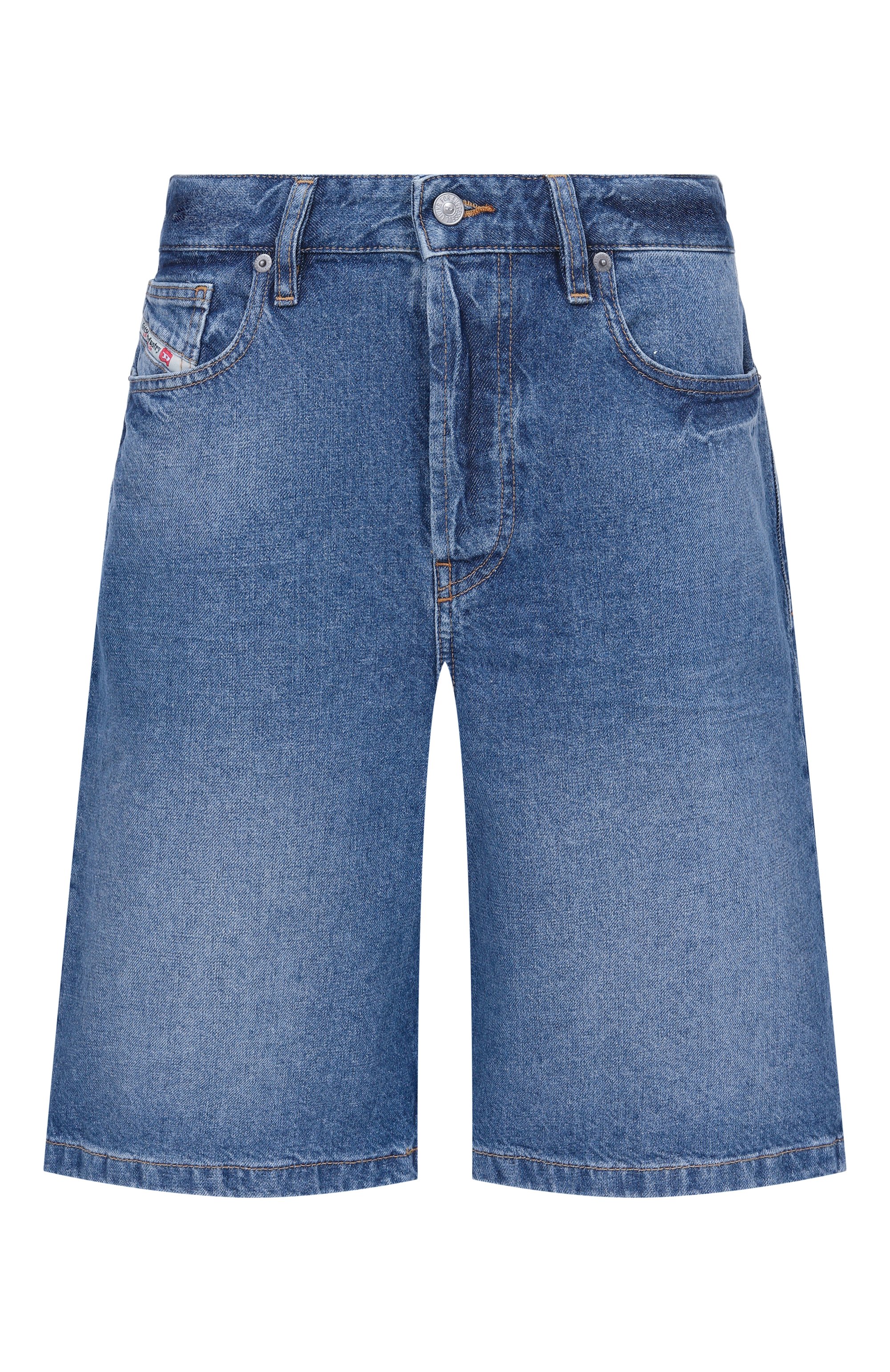 Джинсовые шорты DIESEL синего цвета по цене 18550 руб., арт. A14051/0ADBW, фото 1 Джинсовые шорты DIESEL, арт. A14051/0ADBW, фото 1