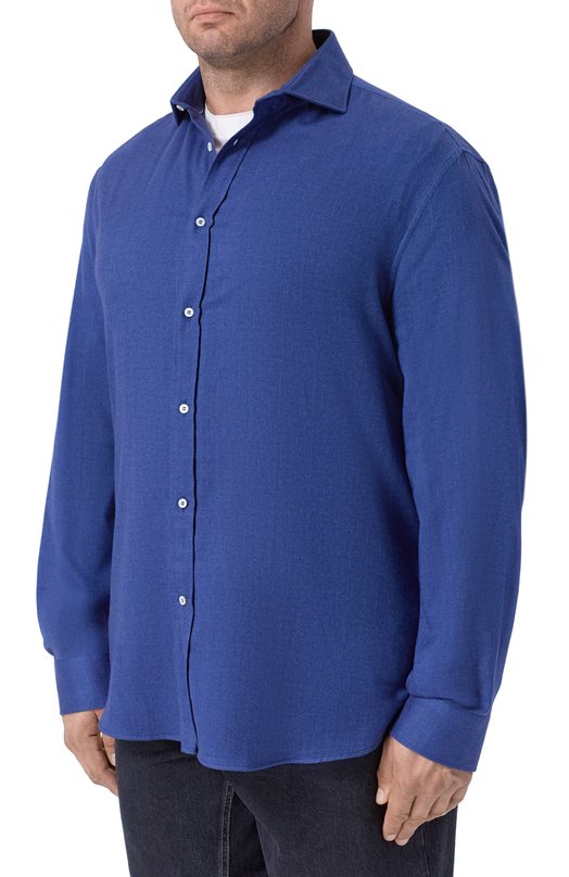 Рубашка из хлопка и лиоцелла Brunello Cucinelli MY6370627W Синий  MY6370627W Фото 3