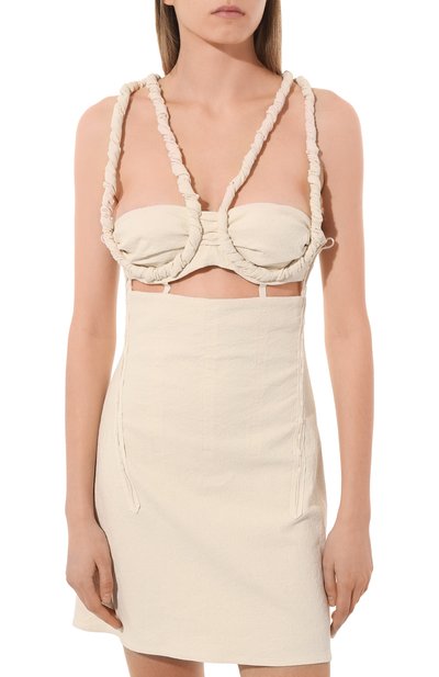 Платье из хлопка и вискозы JACQUEMUS, арт. 22H223DR027/1062OFFWHITE, фото 3