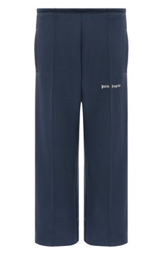 Женские брюки PALM ANGELS синего цвета, арт. PWCJ028F24FAB001 | Фото 1 (Длина (брюки, джинсы): Укороченные; Материал внешний: Синтетический материал; Материал сплава: Проставлено; Драгоценные камни: Проставлено; Стили: Спорт-шик; Женское Кросс-КТ: Брюки-одежда; Силуэт Ж (брюки и джинсы): Широкие)