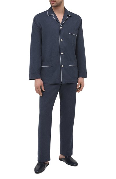 Кожаные домашние туфли FARFALLA темно-синего цвета по цене 34850 руб., арт. G13, фото 2 Кожаные домашние туфли FARFALLA, арт. G13, фото 2