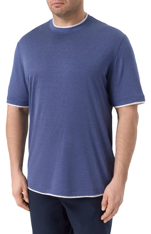 Футболка из шелка и хлопка Brunello Cucinelli MR8337427 Синий  MR8337427 Фото 3