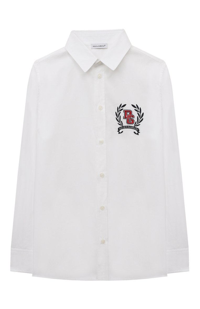 Детская хлопковая рубашка DOLCE & GABBANA белого цвета, арт. L43S23/G7JU7/8-14 | Фото 1 (Рукава: Длинные; Материал внешний: Хлопок; Стили: Классический; Автоматизация ТО: Проставлено; Автоматизация состава: Проставлено)