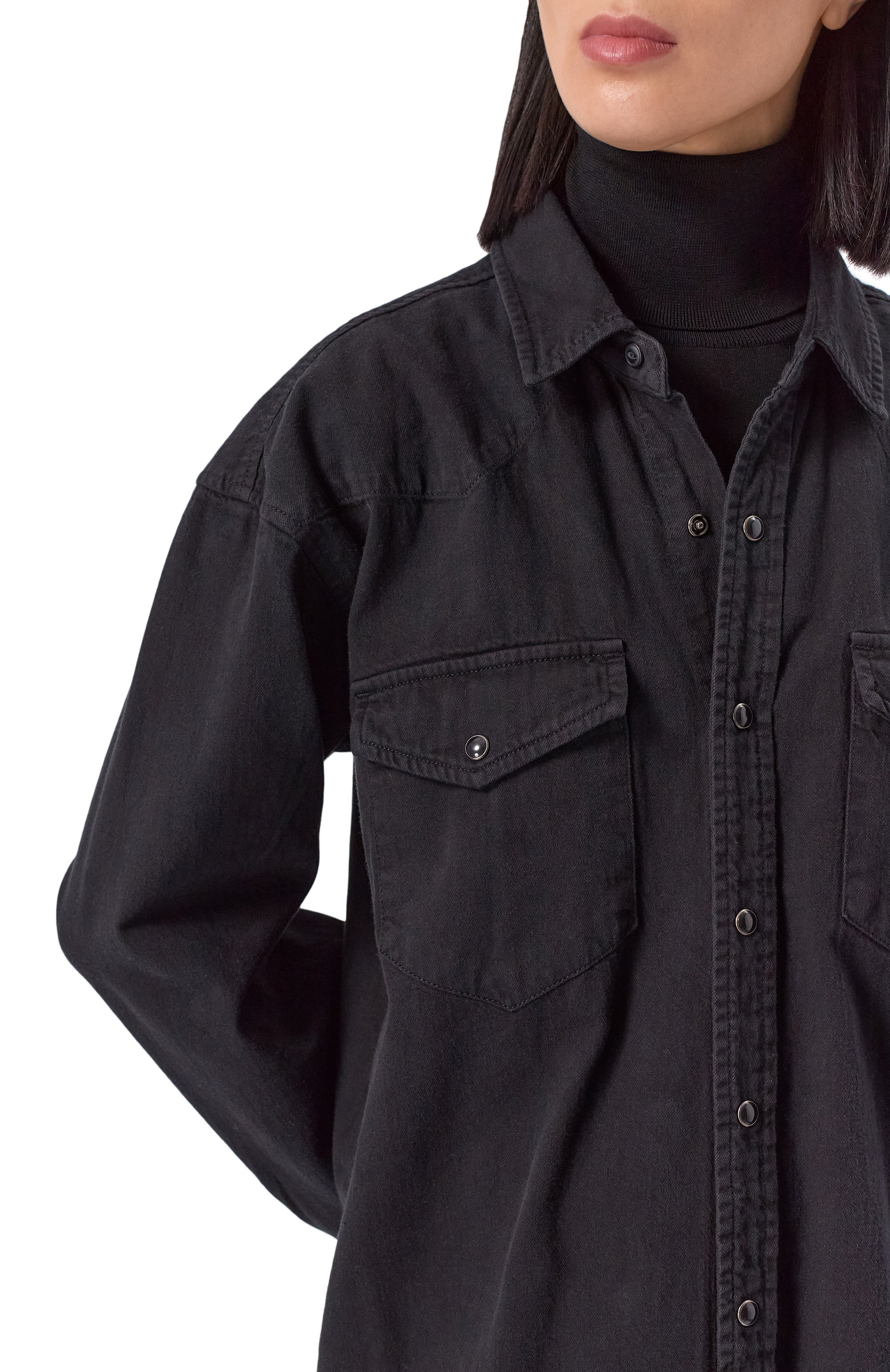 Джинсовая рубашка MOTHER черного цвета по цене 42450 руб., арт. 21306-1494/A/THE EXES AND 0HS, фото 5 Джинсовая рубашка MOTHER, арт. 21306-1494/A/THE EXES AND 0HS, фото 5