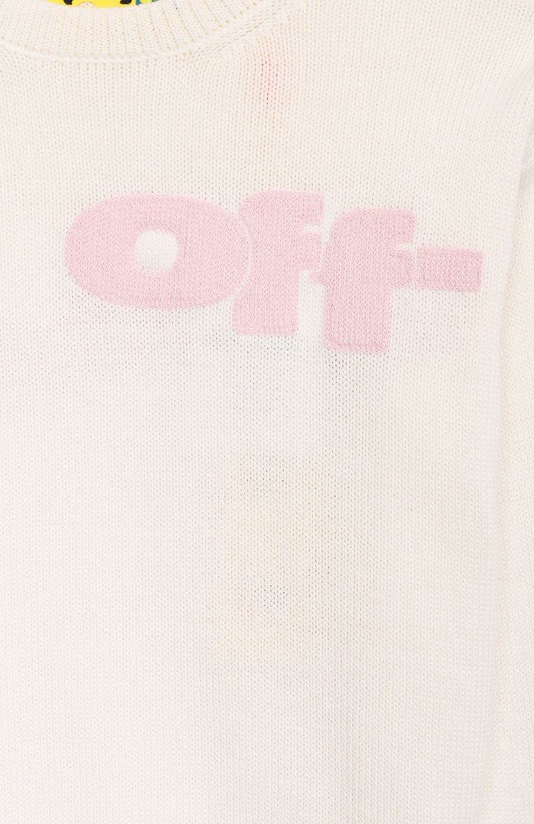 Детский хлопковый пуловер OFF-WHITE молочного цвета, арт. 0GHE002S25KNI002/4-12 | Фото 3 (Автоматизация состава: Проставлено; Рукава: Длинные; Автоматизация ТО: Проставлено; Материал внешний: Хлопок; Девочки Кросс-КТ: Пуловер-одежда; Ростовка одежда: 8 лет | 128 см, 12 лет | 152 см, 6 лет | 116 см, 10 - 11 лет | 140 - 146см)