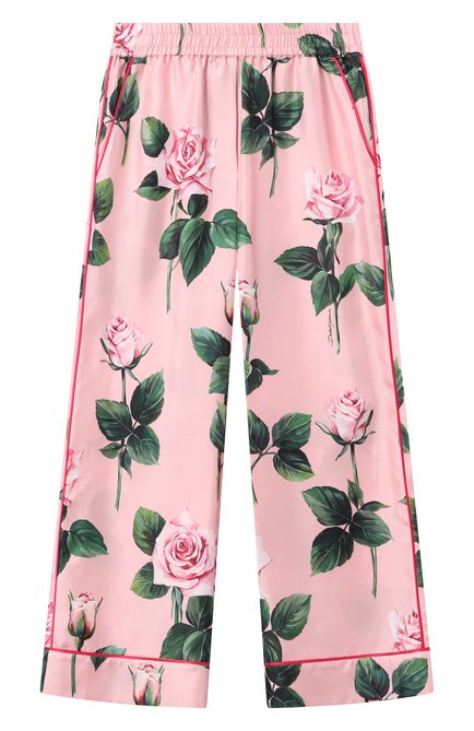 Детские шелковые брюки DOLCE & GABBANA светло-розового цвета, арт. L53P30/IS1X8/8-14 | Фото 1 (Материал внешний: Шелк; Нос: Не проставлено; Материал сплава: Проставлено)