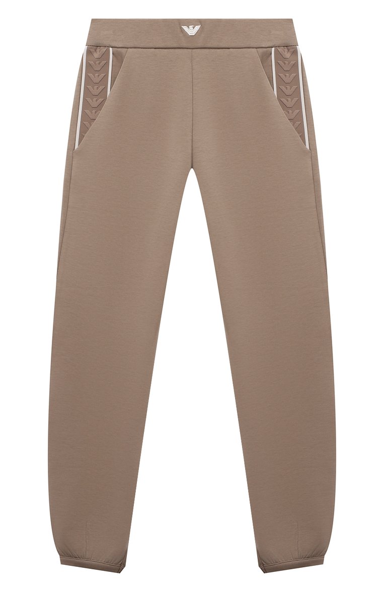 Детская комплект из толстовки и брюк EMPORIO ARMANI бежевого цвета, арт. 6D3V01/1JHSZ | Фото 5 (Рукава: Длинные; Материал внешний: Хлопок; Девочки Кросс-КТ: Костюмы-спорт; Ростовка одежда: 6 лет | 116 см, 10 - 11 лет | 140 - 146см, 7 лет | 122 см, 8 лет | 128 см, 13 - 15 лет | 158 см, 16 лет | 164 см, 4 года | 104 см, 5 лет | 110 см)