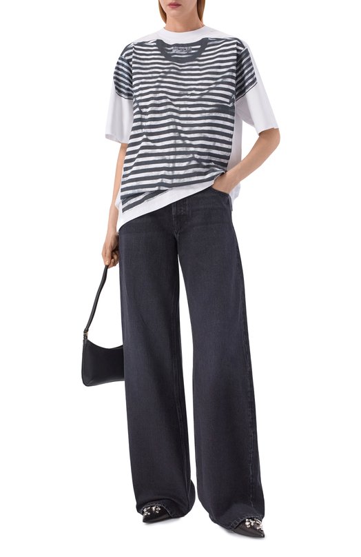 Хлопковая футболка MSGM 4042MDM105 267002/267002 Чёрно-белый  4042MDM105 267002/267002 Фото 2