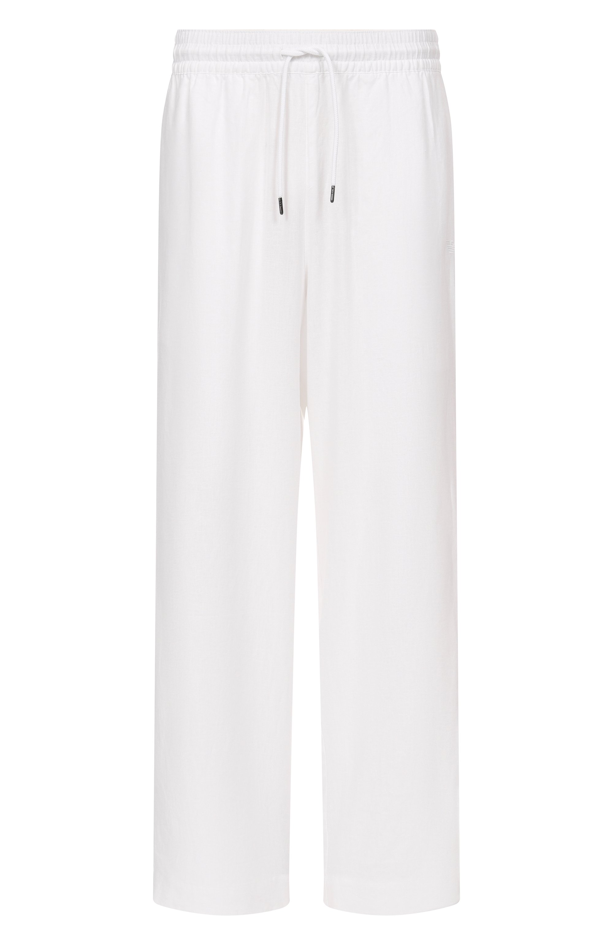 Брюки изо льна и вискозы EMPORIO ARMANI белого цвета по цене 19050 руб., арт. EM000586/AF12356, фото 1 Брюки изо льна и вискозы EMPORIO ARMANI, арт. EM000586/AF12356, фото 1