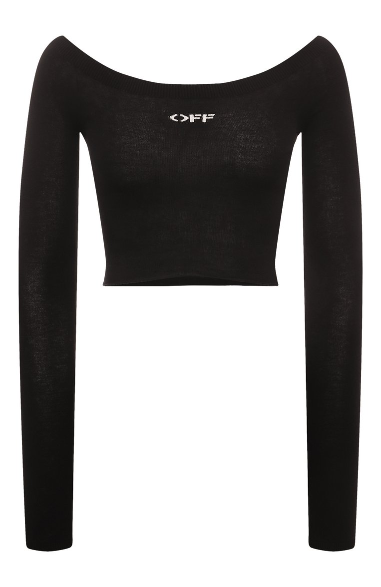 Женский топ из вискозы OFF-WHITE черного цвета, арт. 0WHE080S24KNI002 | Фото 1 (Материал внешний: Вискоза, Синтетический материал; Рукава: Длинные; Длина (для топов): Укороченные; Стили: Кэжуэл; Автоматизация состава: Проставлено; Автоматизация ТО: Проставлено)