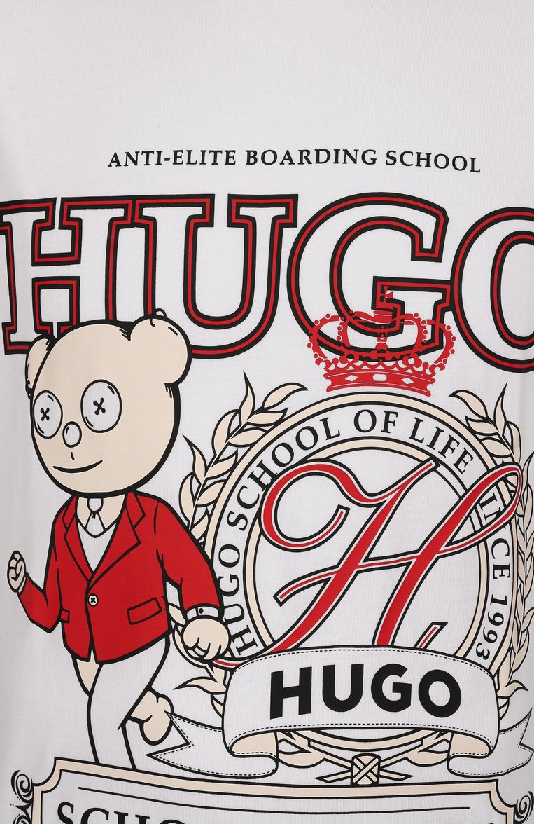 Мужская хлопковая футболка HUGO белого цвета, арт. 50538254 | Фото 6 (Длина (для топов): Стандартные; Рукава: Короткие; Материал внешний: Хлопок; Принт: С принтом; Стили: Кэжуэл; Кросс-КТ: Джерси; Мужское Кросс-КТ: Футболка-одежда)
