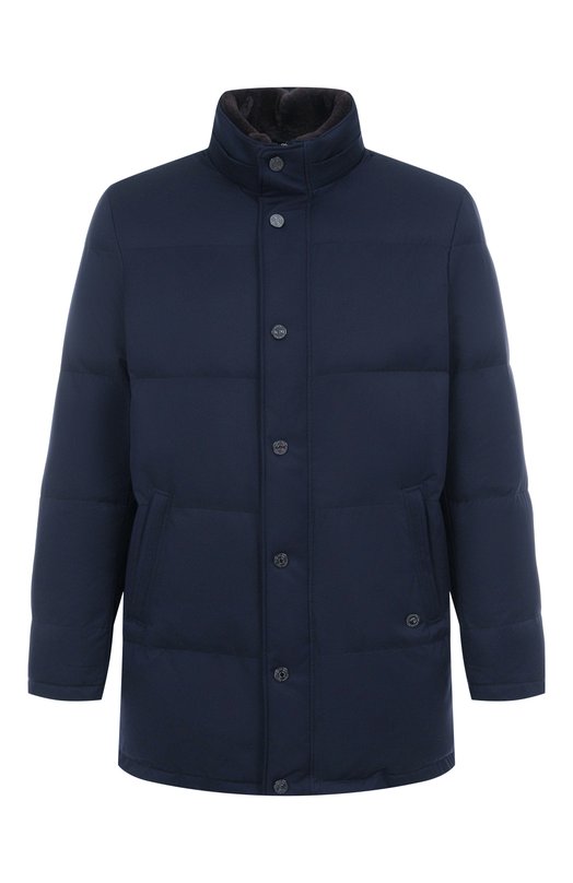 Пуховик с меховым воротником Stefano Ricci MDJ5300350/PL001T/60-62 Синий MDJ5300350/PL001T/60-62