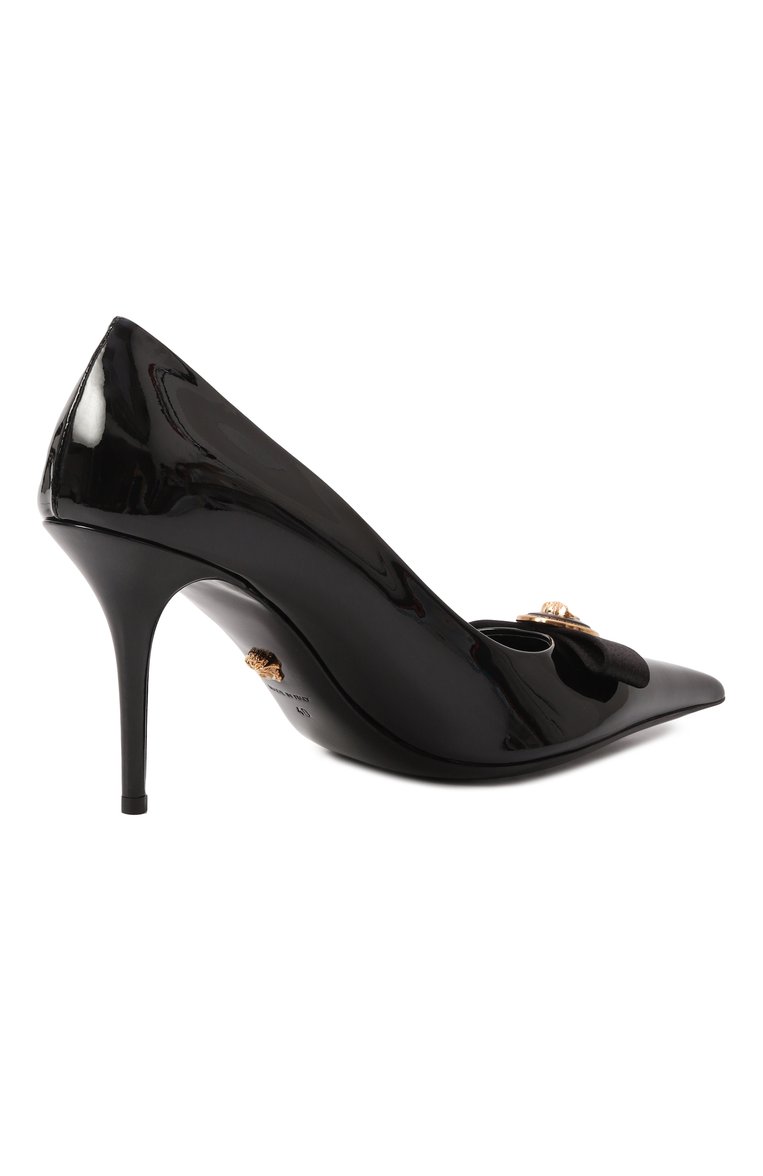 Женские лакированные туфли gianni ribbon 85 VERSACE черного цвета, арт. 1013083/1A08983 | Фото 5 (Драгоценные камни: Проставлено; Материал внешний: Натуральная кожа; Каблук высота: Высокий; Материал сплава: Проставлено; Материал внутренний: Натуральная кожа; Под�ошва: Плоская; Каблук тип: Шпилька)