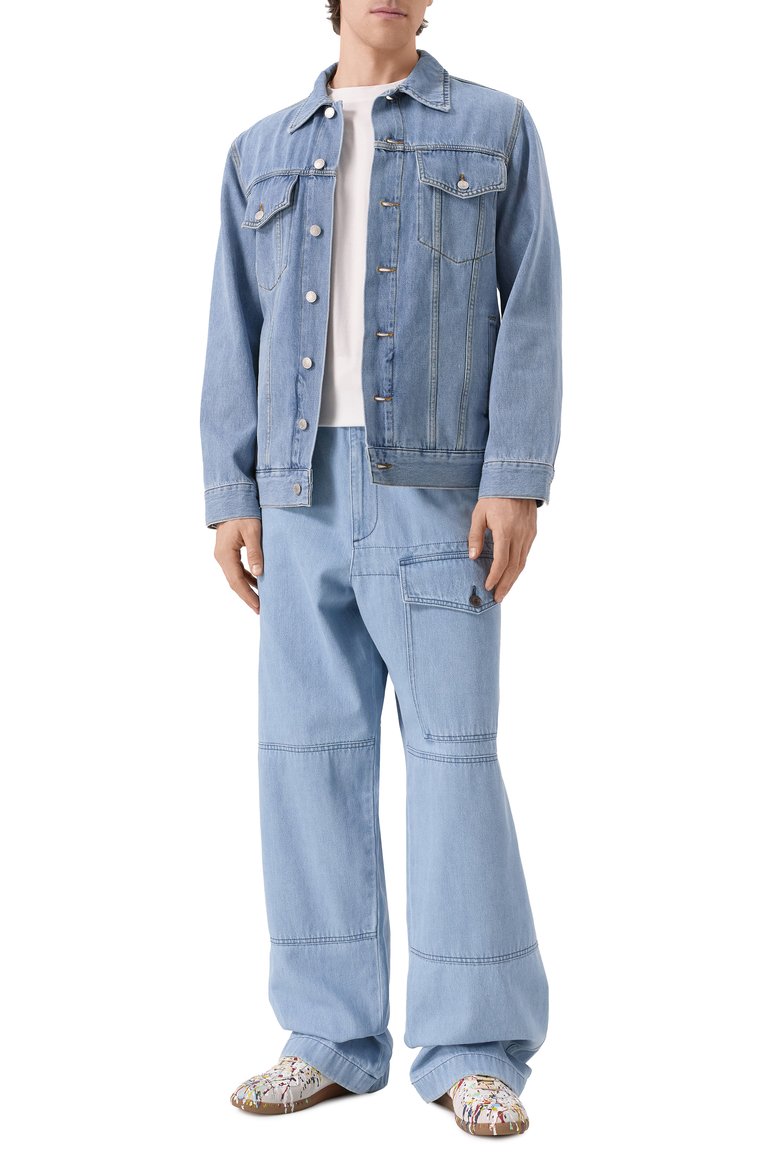 Мужская джинсовая куртка DRIES VAN NOTEN голубого цвета, арт. 251-020503-1552 | Фото 2 (Длина (верхняя одежда): Короткие; Материал внешний: Хлопок, Деним; Рукава: Длинные; К�росс-КТ: Деним, Легкие; Стили: Кэжуэл)
