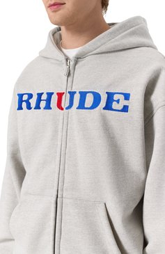 Мужской хлопковая толстовка RHUDE серого цвета, арт. RHFW24H006013 | Фото 5 (Материал сплава: Проставлено; Рукава: Длинные; Длина (для топов): Стандартные; Драгоценные камни: Проставлено; Стили: Кэжуэл; Мужское Кросс-КТ: Толстовка-одежда; Материал внешний: Хлопок)