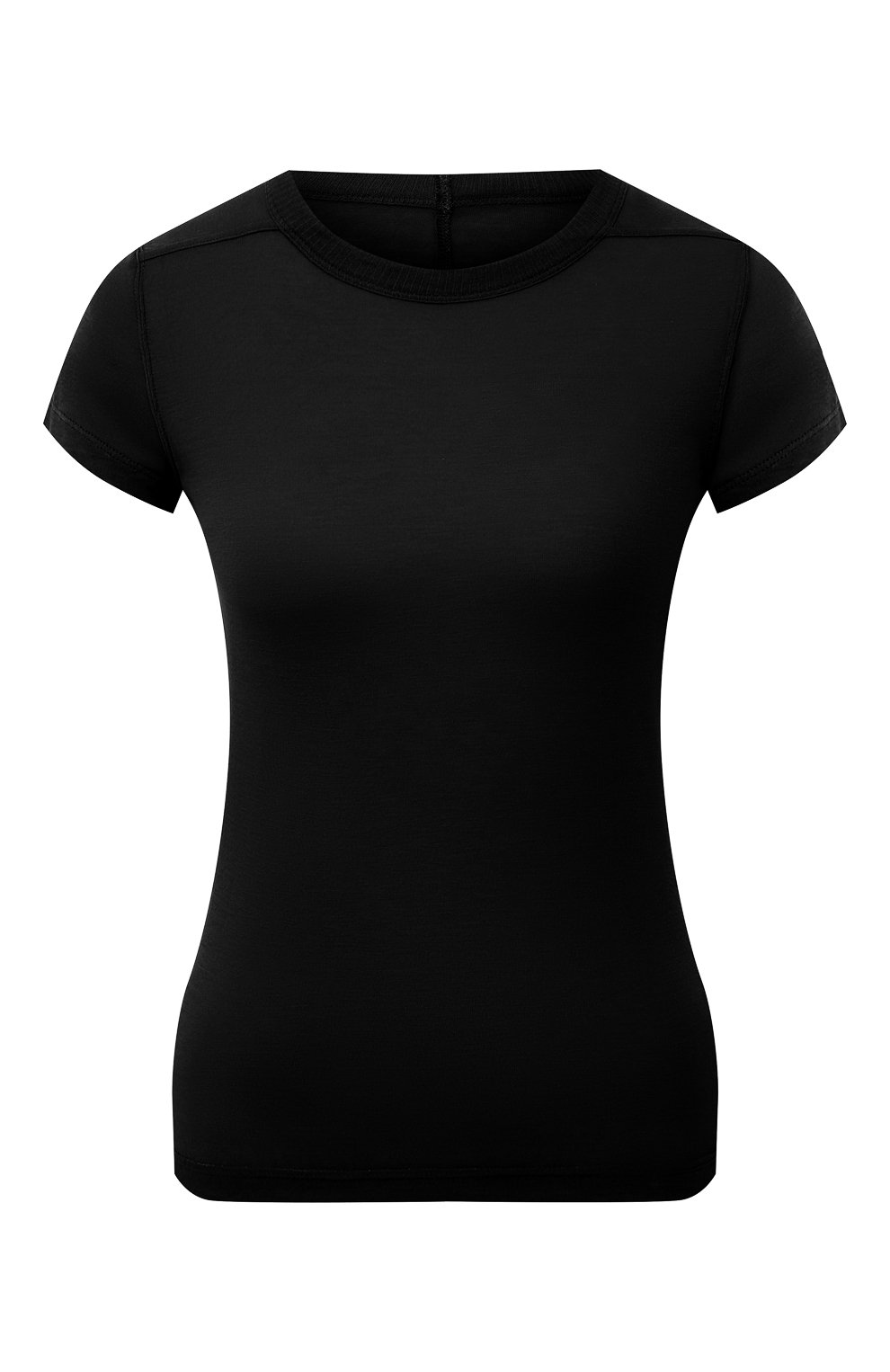 Футболка из вискозы и шелка RICK OWENS черного цвета по цене 25650 руб., арт. RP21S3235/JS, фото 1 Футболка из вискозы и шелка RICK OWENS, арт. RP21S3235/JS, фото 1