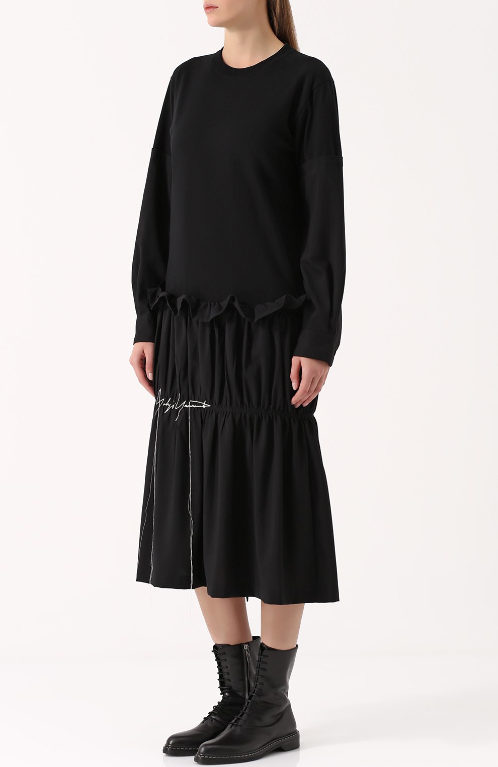 Платье-миди с длинным рукавом и драпировкой YOHJI YAMAMOTO, арт. FK-D17-909, фото 3