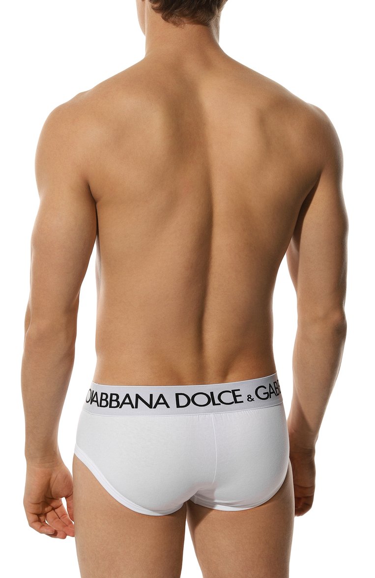 Мужские комплект из двух брифов DOLCE & GABBANA белого цвета, арт. M9D69J/0NN97 | Фото 3 (Материал внешний: Хлопок; Нос: Не проставлено; Мужское Кросс-КТ: Трусы; Кросс-КТ: бельё; Трусы М: Брифы)