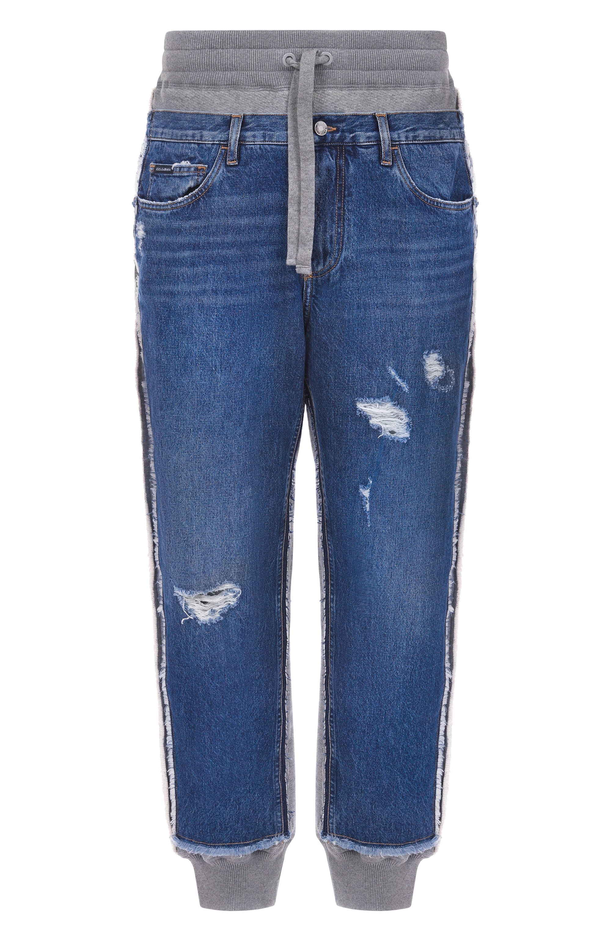 Комбинированные джоггеры DOLCE & GABBANA синего цвета по цене 175500 руб., арт. GP0P3D/GJ705, фото 1 Комбинированные джоггеры DOLCE & GABBANA, арт. GP0P3D/GJ705, фото 1